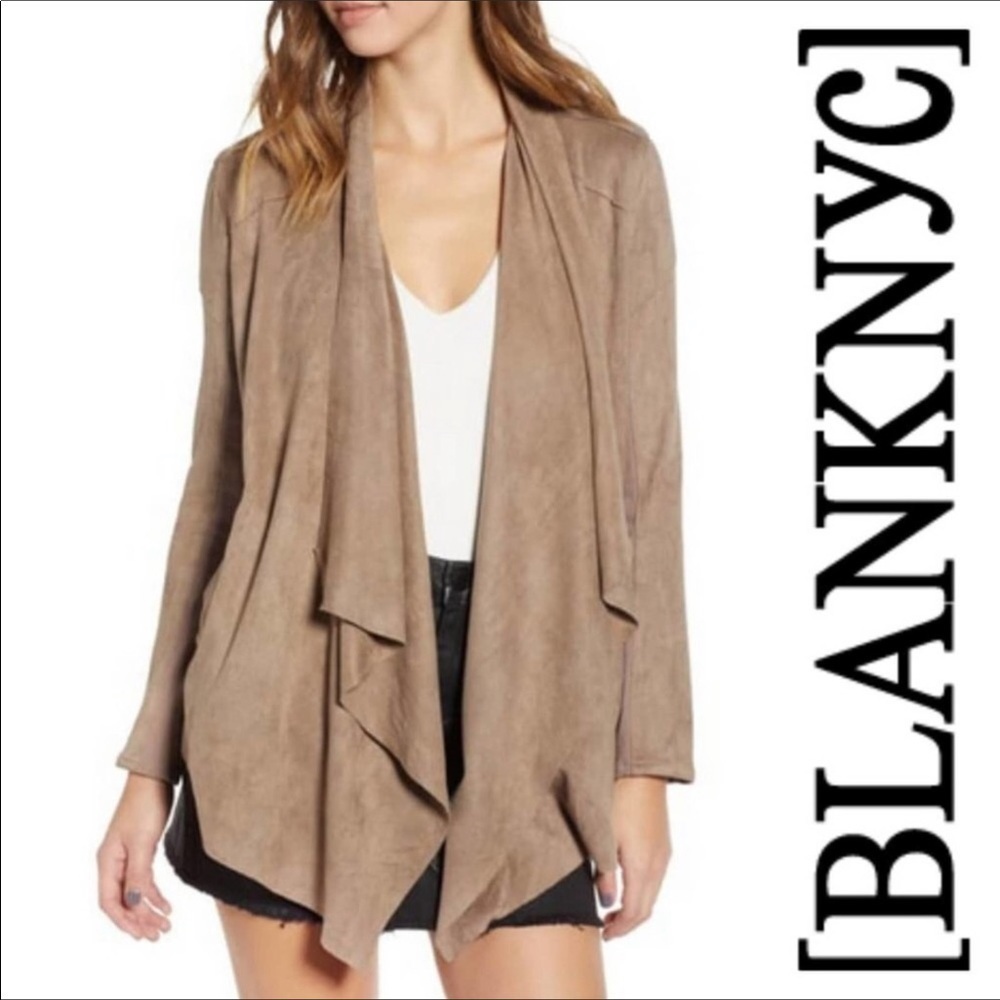 BlankNYC Faux Suede Drape Front Jacket Sweater S